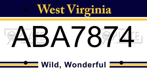 ABA7874 West Virginia License Plate