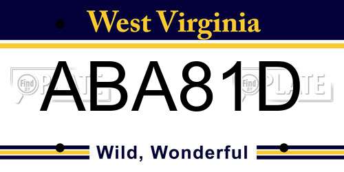 ABA81D West Virginia License Plate