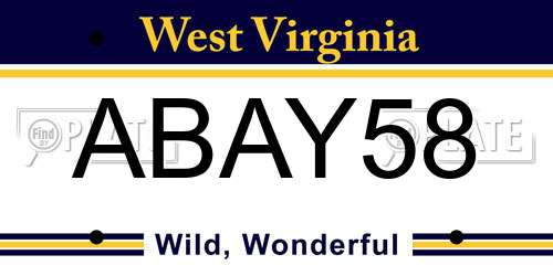 ABAY58 West Virginia License Plate