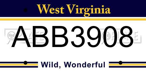 ABB3908 West Virginia License Plate