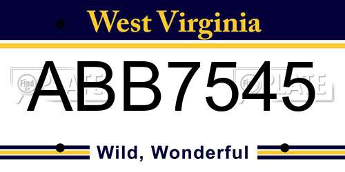 ABB7545 West Virginia License Plate