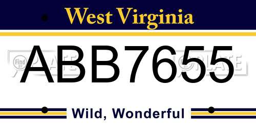 ABB7655 West Virginia License Plate