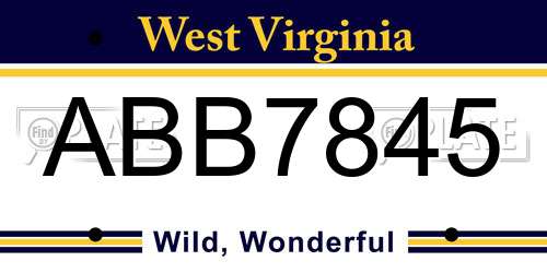 ABB7845 West Virginia License Plate