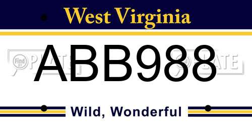 ABB988 West Virginia License Plate
