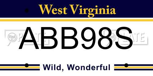 ABB98S West Virginia License Plate