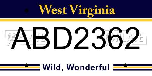 ABD2362 West Virginia License Plate