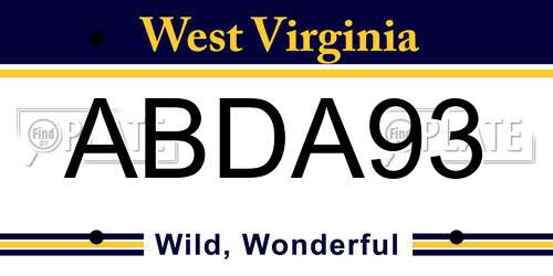 ABDA93 West Virginia License Plate