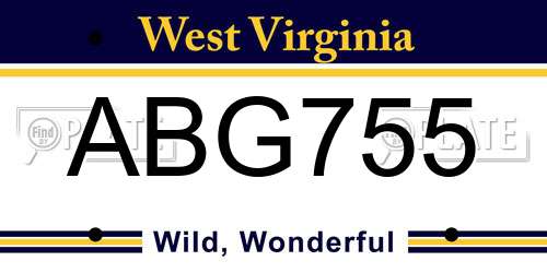 ABG755 West Virginia License Plate
