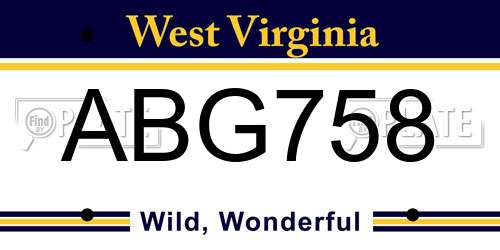 ABG758 West Virginia License Plate
