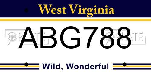 ABG788 West Virginia License Plate