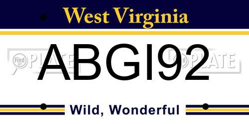ABGI92 West Virginia License Plate