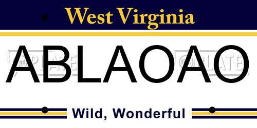 ABLAOAO West Virginia License Plate