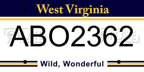ABO2362 West Virginia License Plate