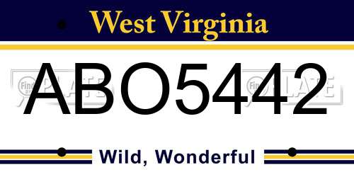 ABO5442 West Virginia License Plate