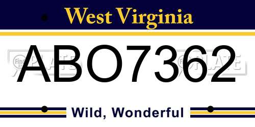 ABO7362 West Virginia License Plate