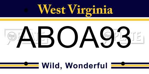 ABOA93 West Virginia License Plate