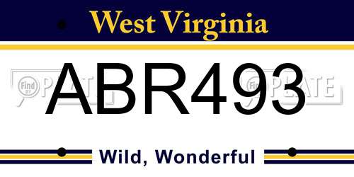 ABR493 West Virginia License Plate