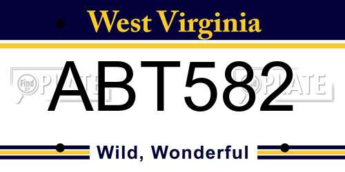 ABT582 West Virginia License Plate