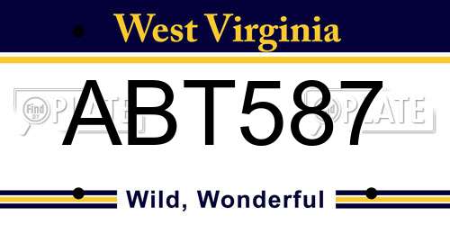 ABT587 West Virginia License Plate
