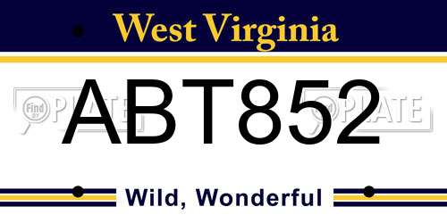 ABT852 West Virginia License Plate