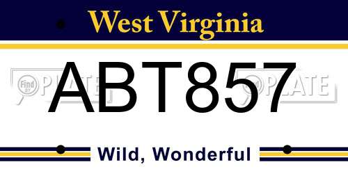 ABT857 West Virginia License Plate