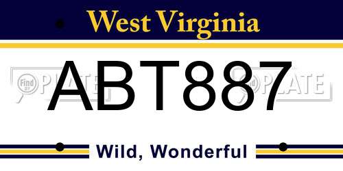 ABT887 West Virginia License Plate