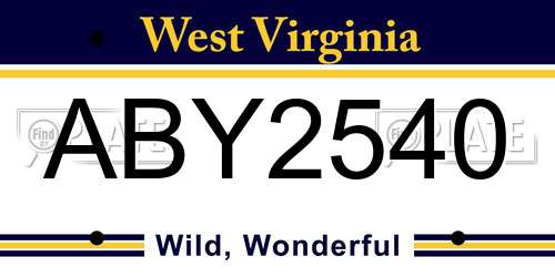 ABY2540 West Virginia License Plate