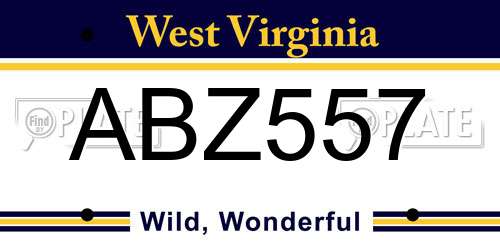 ABZ557 West Virginia License Plate