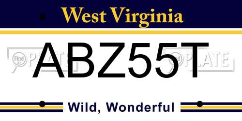 ABZ55T West Virginia License Plate