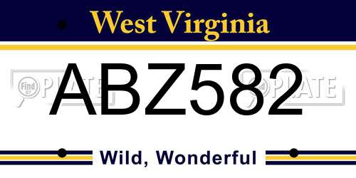 ABZ582 West Virginia License Plate