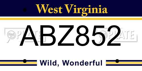 ABZ852 West Virginia License Plate