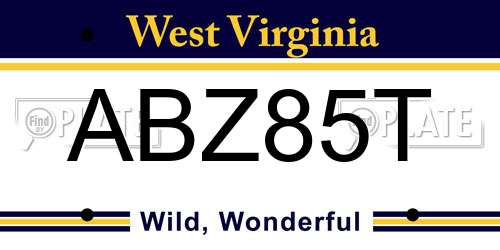 ABZ85T West Virginia License Plate