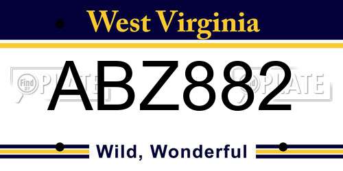 ABZ882 West Virginia License Plate