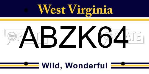 ABZK64 West Virginia License Plate
