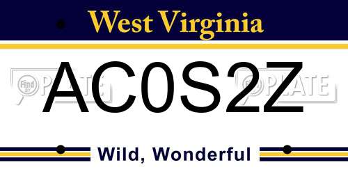 AC0S2Z West Virginia License Plate