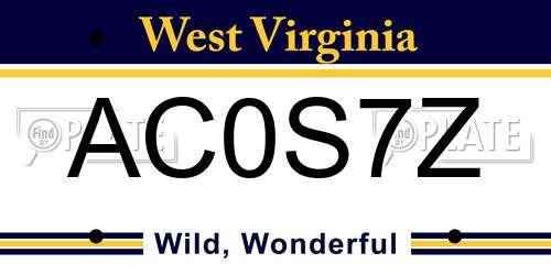 AC0S7Z West Virginia License Plate