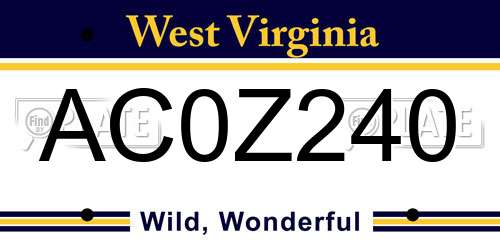 AC0Z240 West Virginia License Plate