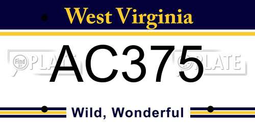 AC375 West Virginia License Plate