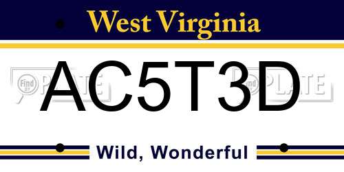AC5T3D West Virginia License Plate