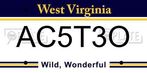 AC5T3O West Virginia License Plate
