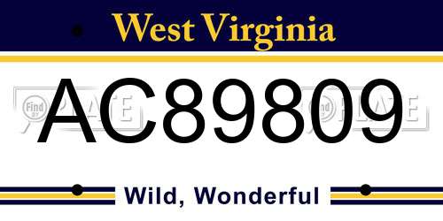 AC89809 West Virginia License Plate