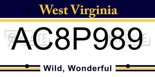 AC8P989 West Virginia License Plate