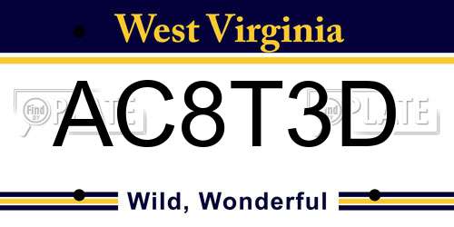 AC8T3D West Virginia License Plate