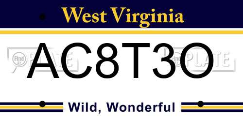 AC8T3O West Virginia License Plate