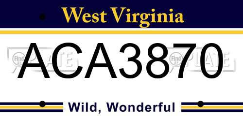 ACA3870 West Virginia License Plate