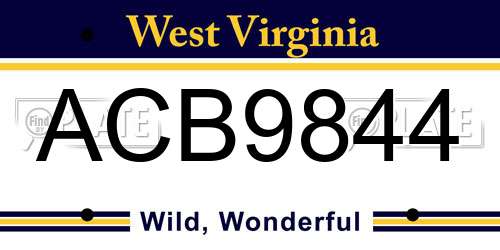 ACB9844 West Virginia License Plate