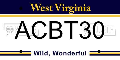 ACBT30 West Virginia License Plate