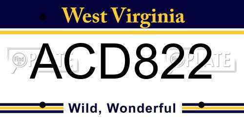 ACD822 West Virginia License Plate