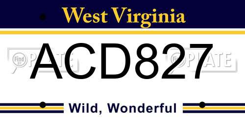 ACD827 West Virginia License Plate