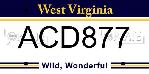ACD877 West Virginia License Plate